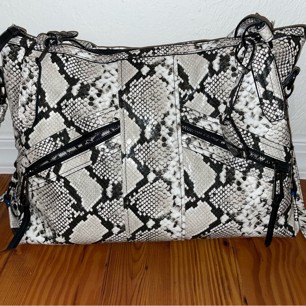 Jessica Simpson Black and White Snake-Print Shoulder Bag